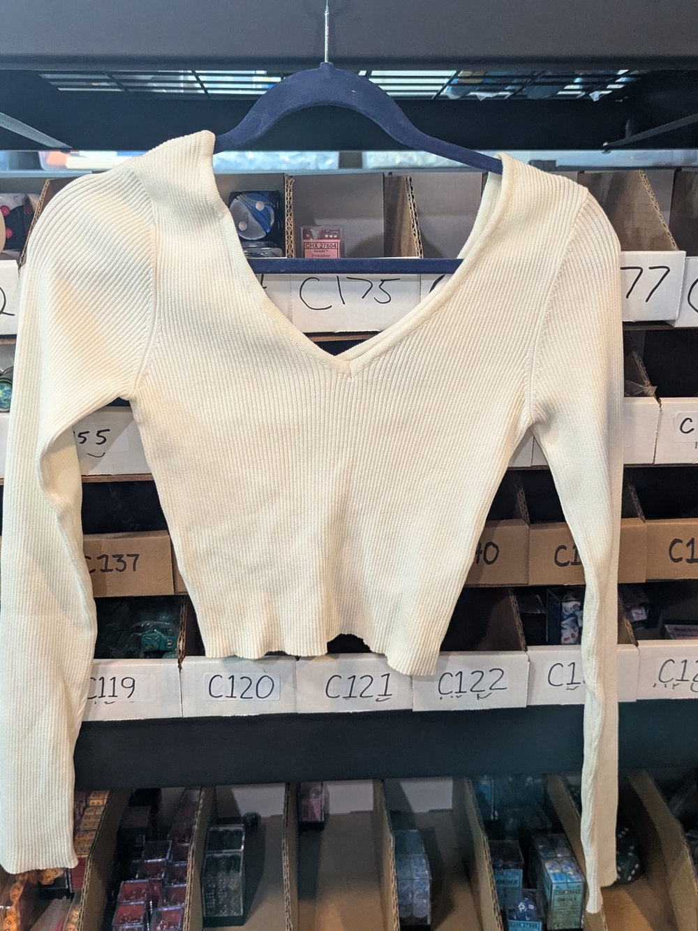 Forever 21 Cream Ribbed V-Neck Long Sleeve Sweater | S